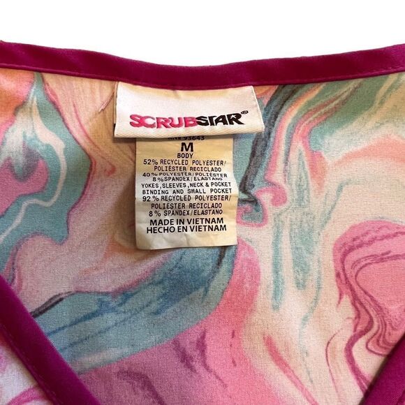 Scrubstar Pink Marble Print Scrub Top. Two Front Pockets with Pen Pocket. Sz Med - Picture 5 of 8